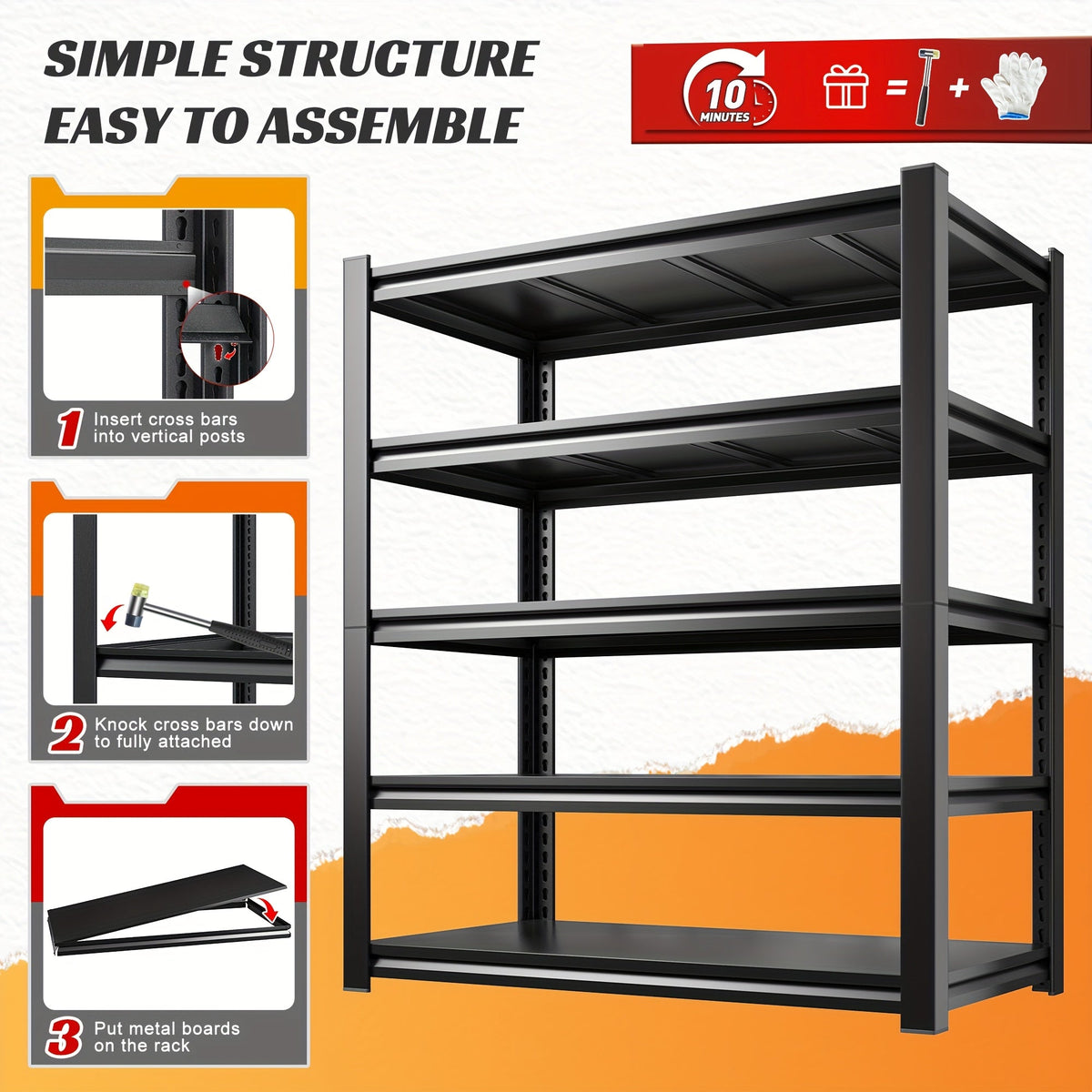 Étagère de rangement robuste en métal 72 pouces, 5 niveaux réglables, capacité de 3000 lb, en acier au carbone pour garage, sous-sol, entrepôt, garde-manger et bureau