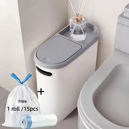 Petite poubelle de salle de bain avec poignées intégrées, lot de 1 ou 2 – Corbeille à papier en plastique antirouille, design gain de place pour salle de bain, buanderie et bureau, sacs poubelle inclus