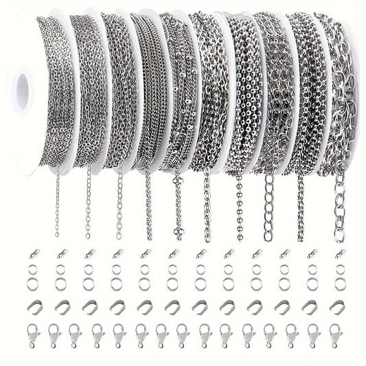 304 Stainless Steel Chain Jewelry Making Kit 10 or 15 Rolls 74-75 Feet with Lobster Clasp Toggle Clasp Set for DIY Bracelets Necklaces Anklets Handmade Jewelry Supplies Gold Rose Gold