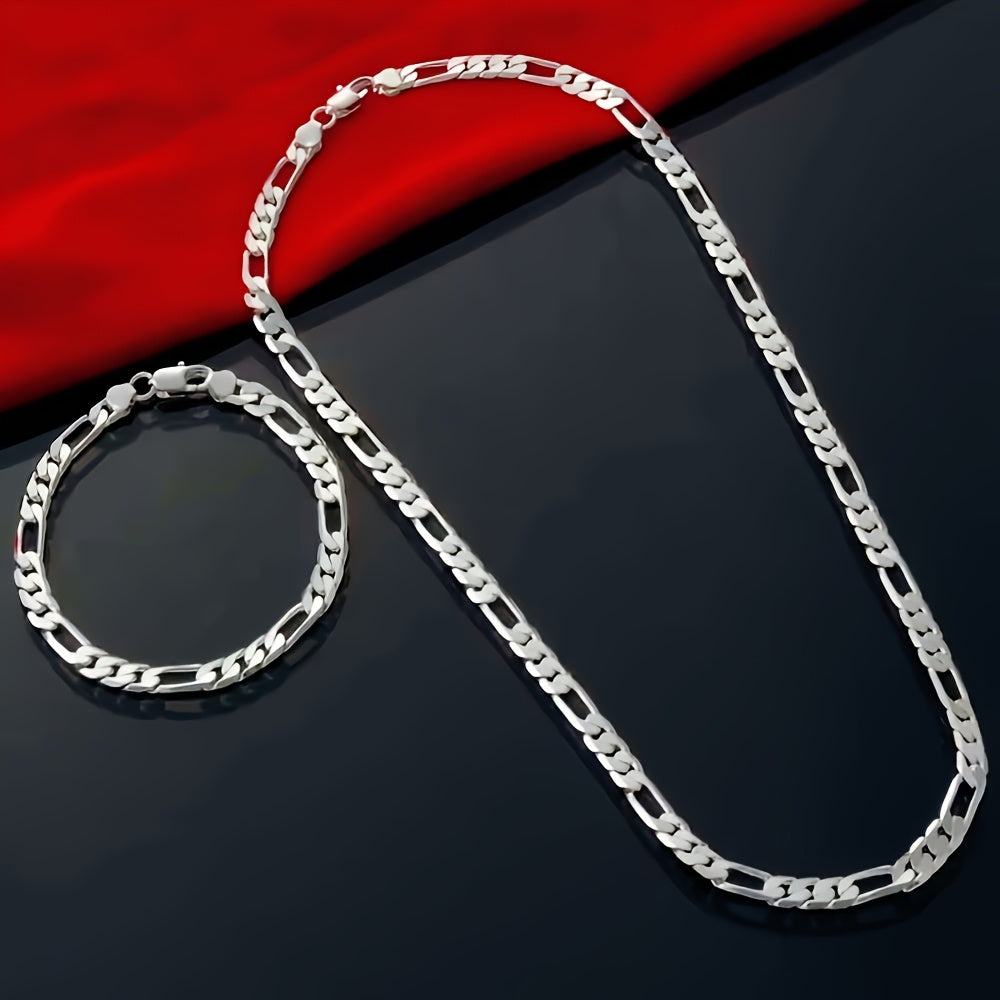 Parure de bijoux 2 pièces bracelet et collier en argent sterling 925 unisexe – Design chaîne à maillons hip-hop pour hommes et femmes, cadeau idéal pour Noël, un mariage, pour lui ou pour elle