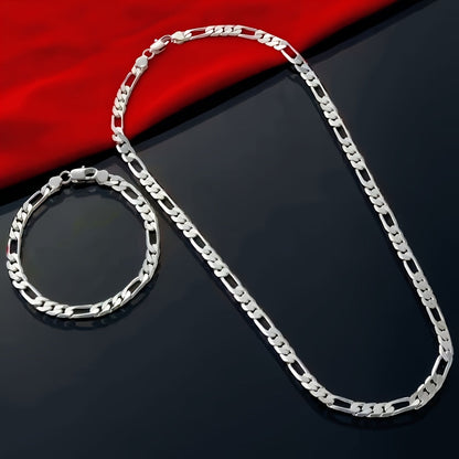 Parure de bijoux 2 pièces bracelet et collier en argent sterling 925 unisexe – Design chaîne à maillons hip-hop pour hommes et femmes, cadeau idéal pour Noël, un mariage, pour lui ou pour elle