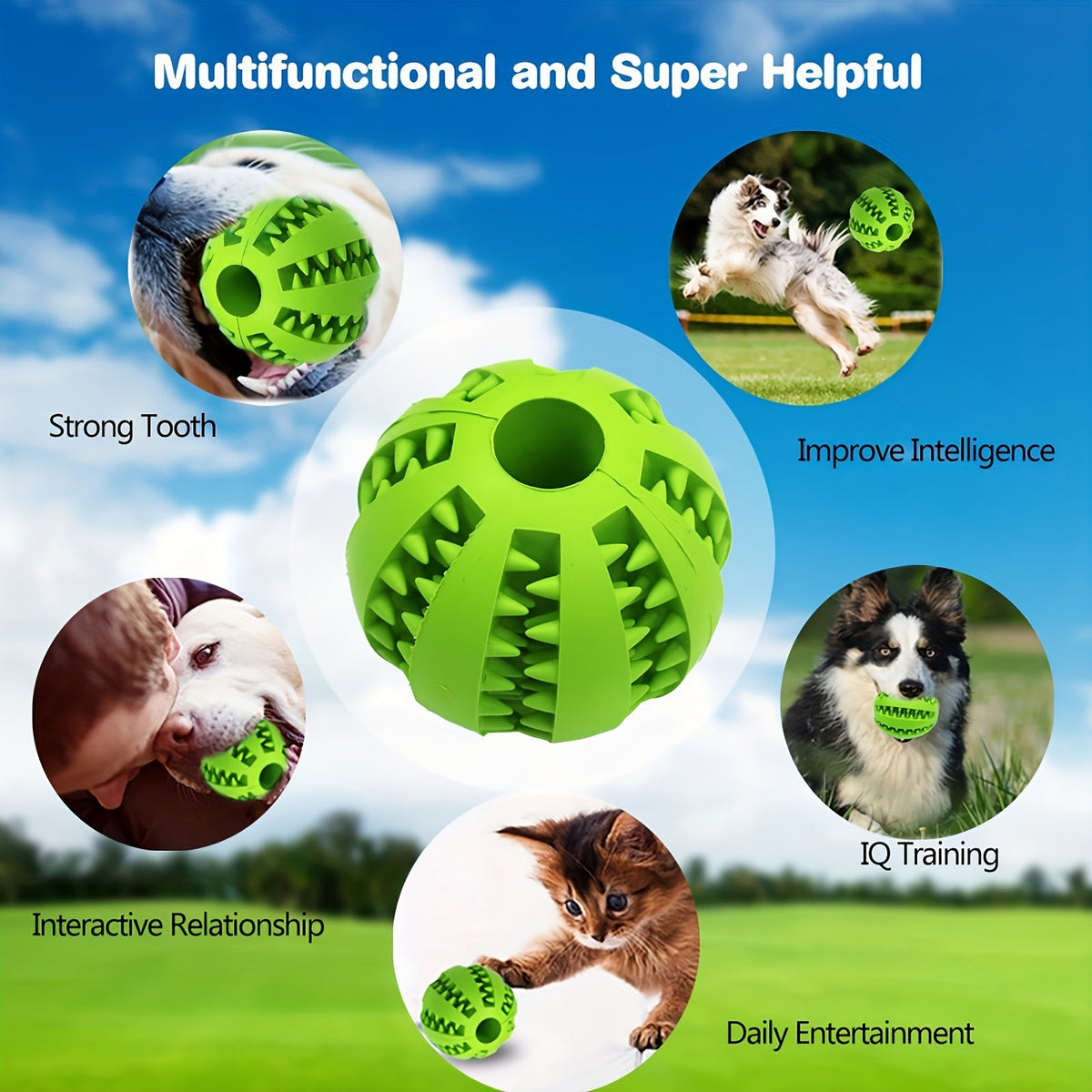 Balle distributrice de friandises pour chiens et chats – Jouet puzzle interactif à alimentation lente pour stimulation mentale, nettoyage des dents et entraînement à la morsure, balle éducative, 2 tailles, couleurs aléatoires