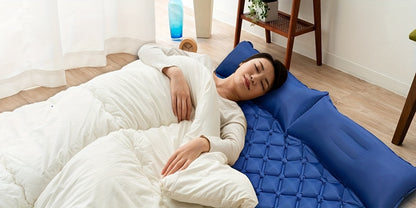 Matelas de couchage autogonflant ultraléger en nylon TPU, pompe intégrée, options une ou deux places, matelas de camping compact et portable pour le camping, la randonnée, le sac à dos, les voyages et les pique-niques, orange et bleu