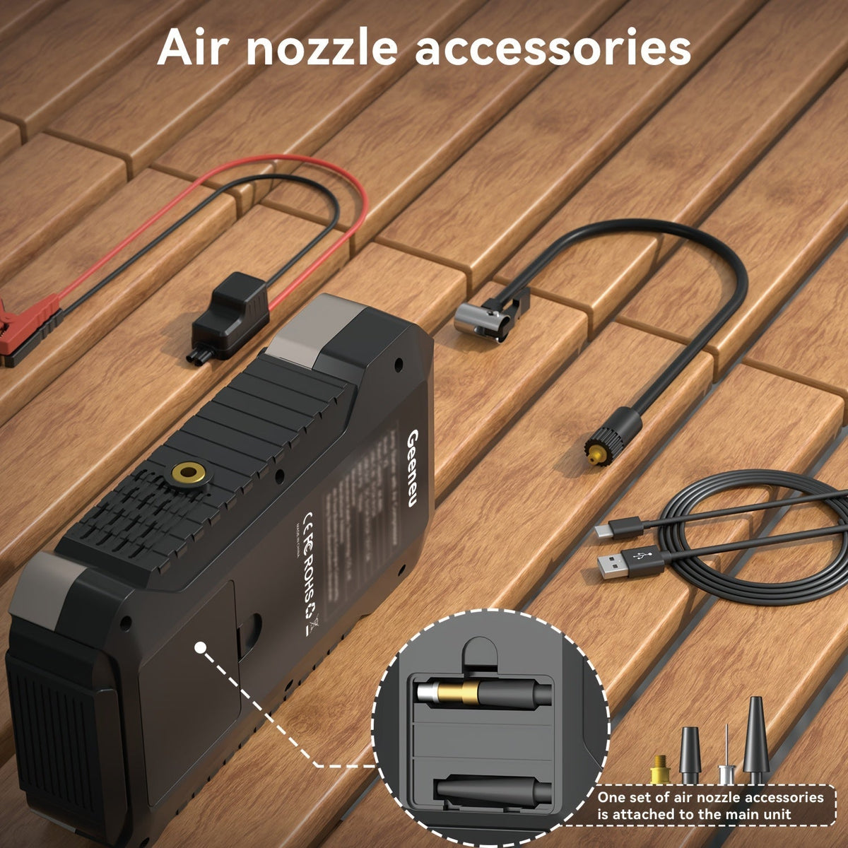 Démarreur de voiture 5000A avec compresseur d'air 150 PSI – Batterie de secours portable 12000 mAh, gonfleur de pneu numérique, USB-C et USB-A, lampe de secours LED pour moteurs essence et diesel 12V