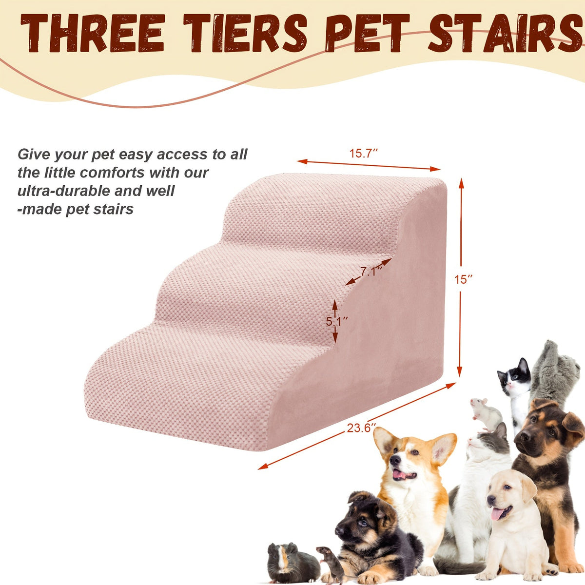 Escalier pour chien en mousse à mémoire de forme, 2, 3 ou 4 marches avec base antidérapante et housse lavable – Marches de soutien pour canapé et lit, idéal pour chiens âgés et chiots, plusieurs couleurs disponibles