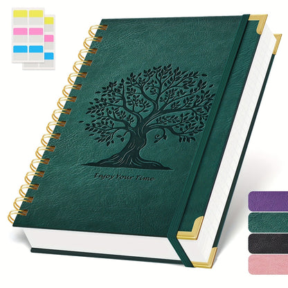 Cahier à spirales format A5 à couverture rigide, 300 pages – Papier épais 100 g/m² anti-transparence, carnet à couverture en cuir pour l'université, le travail et l'écriture – Pour hommes et femmes (Rose, Noir, Vert, Violet)
