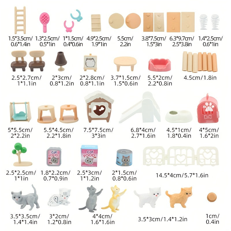 Ensemble de figurines de chat, jouets pour enfants - Centre de soins interactif pour chatons, jeu de rôle pour filles et garçons de 3, 4, 5 et 6 ans, ensemble de jeu réaliste avec accessoires, cadeau d'anniversaire pour les amoureux des chats
