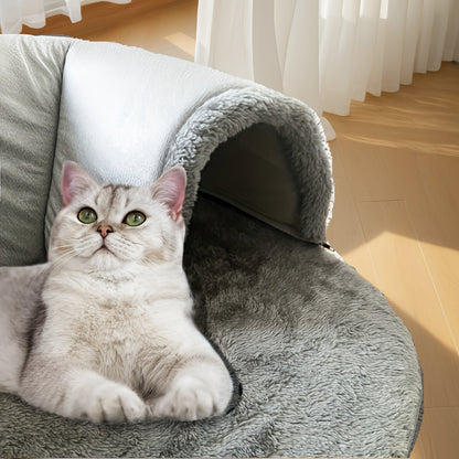 Tunnel-lit pour chat avec mousse à mémoire de forme, balle suspendue et bavoir offert – Condo lounge en peluche détachable, nid pour animaux lavable en machine pour foyers multi-chats, chats de petite à moyenne taille – Velora