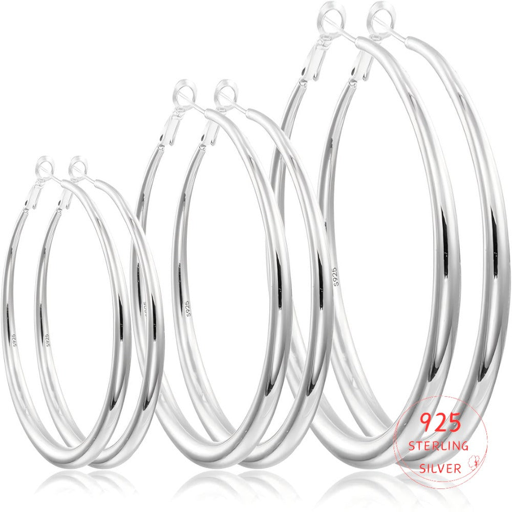 Grandes créoles rondes en argent sterling S925 pour femmes - Créoles légères et hypoallergéniques en zircon cubique, tailles 40/50/60 mm, bijoux élégants pour le quotidien, cadeau parfait pour un anniversaire ou Noël