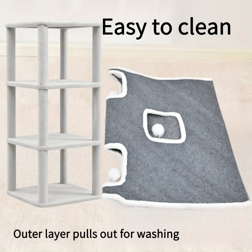 Arbre à chat pliable multi-niveaux pour chats d'intérieur – Griffoir, perchoir confortable, niche avec balle suspendue, refuge, panier douillet, options 1/3/4 étages