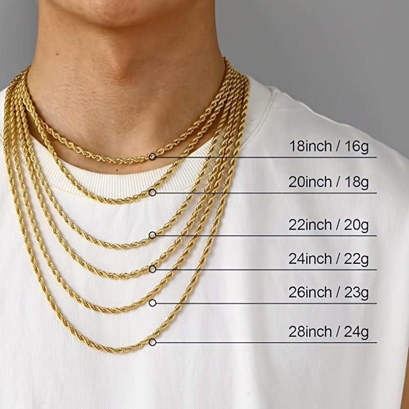 18K Gold Plated Twisted Rope Chain Necklace in 925 Sterling Silver – Hip-Hop & Elegant Unisex Chain, 20"/22"/24", Christmas & Mother's Day Gift Box