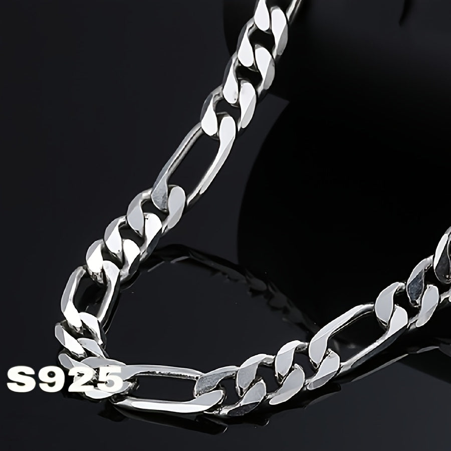 Chaîne Figaro 8 mm en argent sterling 925 italien pour homme et femme – Design minimaliste rétro audacieux, collier à maillons épais unisexe avec coffret cadeau, tailles 20 à 24 pouces