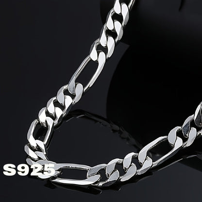 Chaîne Figaro 8 mm en argent sterling 925 italien pour homme et femme – Design minimaliste rétro audacieux, collier à maillons épais unisexe avec coffret cadeau, tailles 20 à 24 pouces