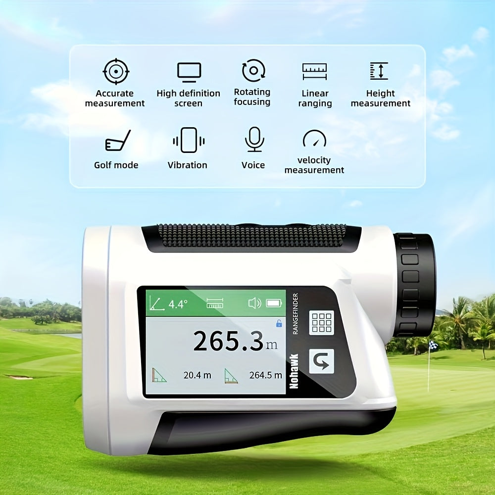 Télémètre laser Nohawk 1000 yards avec écran couleur latéral, rechargeable par USB, synthèse vocale en anglais, compensation de pente, alertes par vibration, 9 modes, unités M/Yard/Ft pour golf, chasse, disc golf, noir/blanc