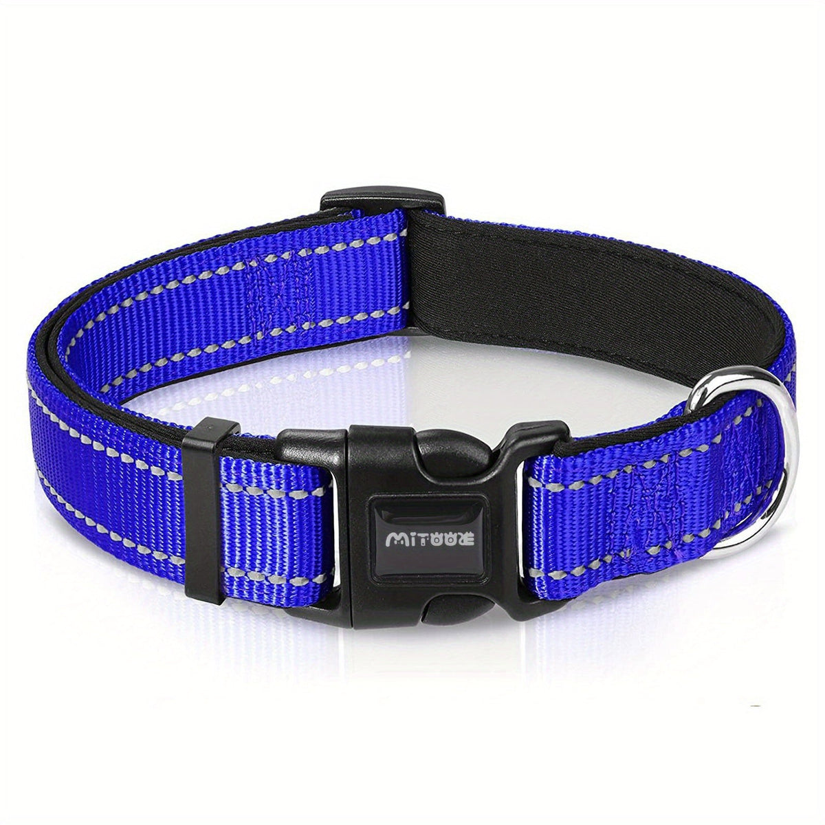 Collier réfléchissant pour chien avec boucle à dégagement rapide – Collier rayé de 2,5 cm, rembourré en néoprène doux et respirant pour petits, moyens et grands chiens, polyester durable, tailles XS à XL, 8 couleurs vives