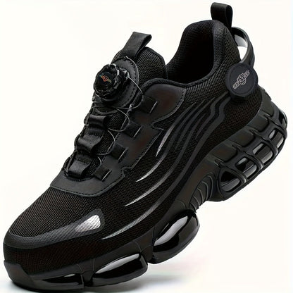 Chaussures de sécurité à embout d'acier pour hommes et femmes – Baskets de protection légères et respirantes avec semelle antidérapante, bout rond, coupe basse – Idéales pour la construction, l'entrepôt, l'extérieur et le camping (Noir/Gris, US 5–12,5)