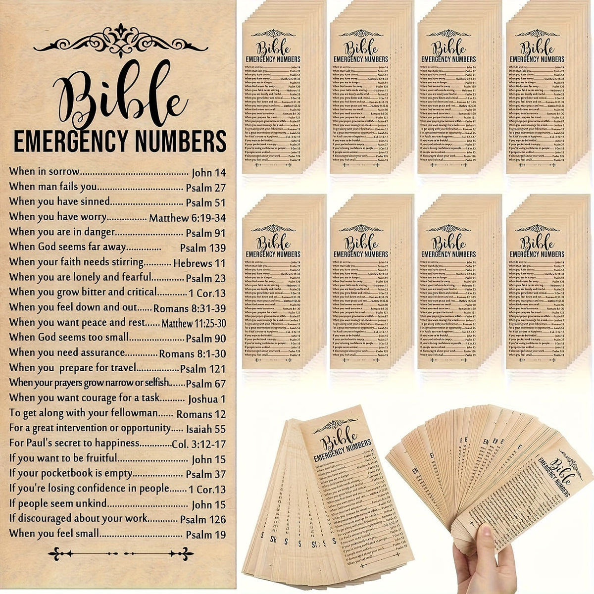Lot de 50 marque-pages bibliques – Marque-pages en papier kraft avec versets inspirants pour l'église, fournitures d'école du dimanche, école biblique de vacances, cadeaux religieux et petits cadeaux de Noël chrétiens