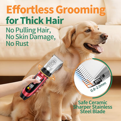 Kit de toilettage pour chien, tondeuse électrique sans fil silencieuse – batterie au lithium rechargeable, tondeuse pour poils épais avec ciseaux et peigne pour chiens et chats de petite et grande taille, plusieurs options de kit disponibles