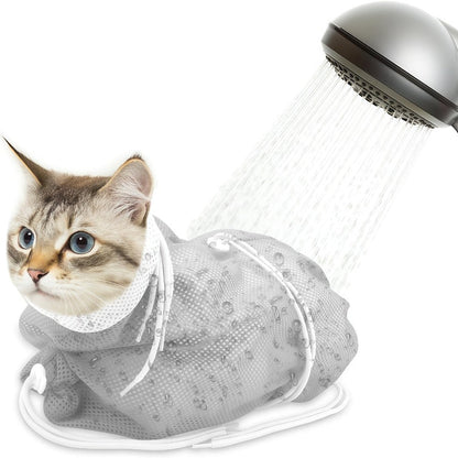 Cat Restraint Bag Veterinary Grade - Breathable Mesh Cat Grooming Bag for Bathing, Nail Trimming, Ear Cleaning, Medication & Injections, Durable No-Battery Design, Safe for Kittens & Cats, Blue & Grey