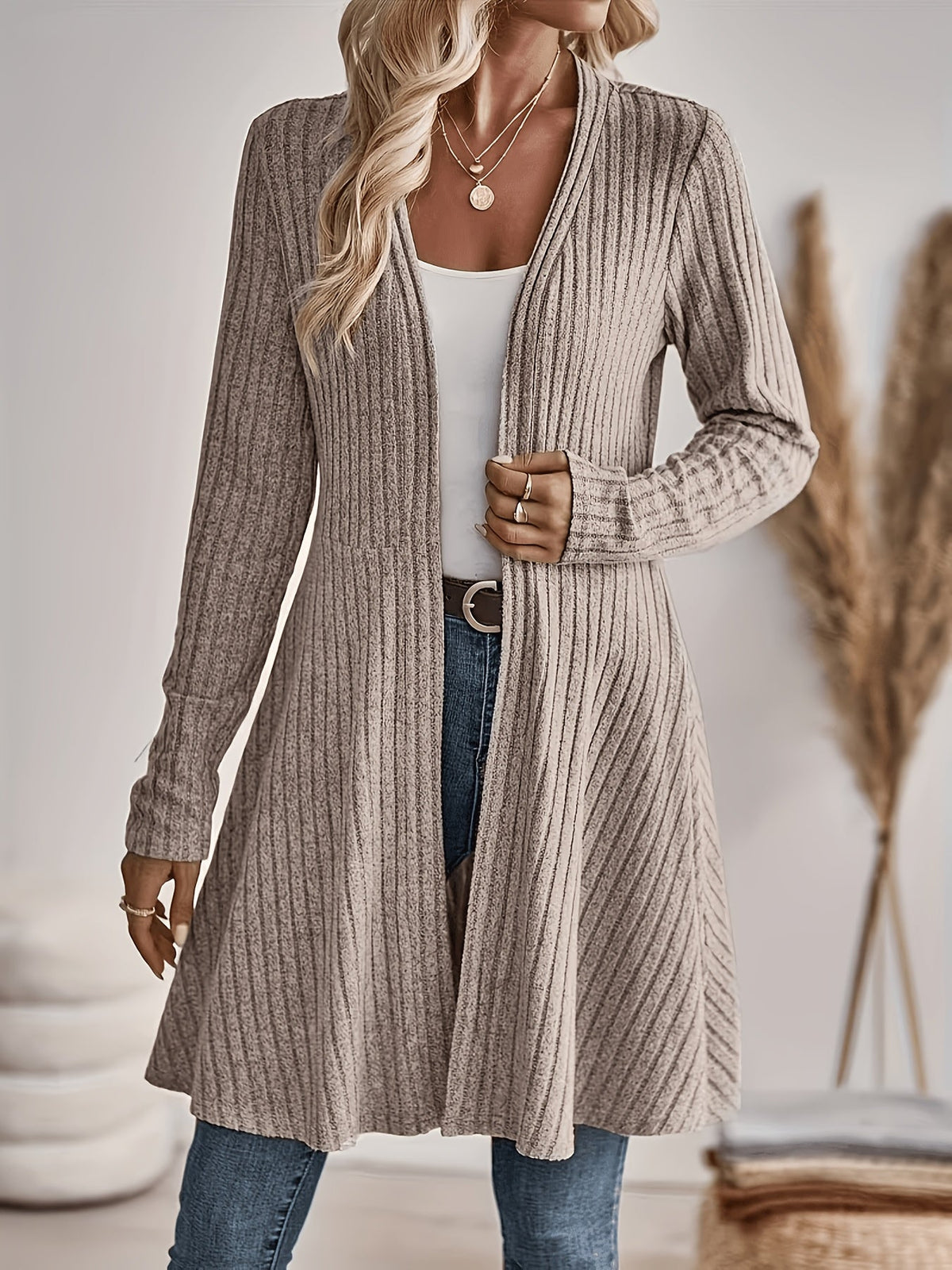 Gilet ouvert pour femme, cardigan en maille à manches longues, couleur unie, veste décontractée idéale pour la superposition, printemps automne S M L XL XXL