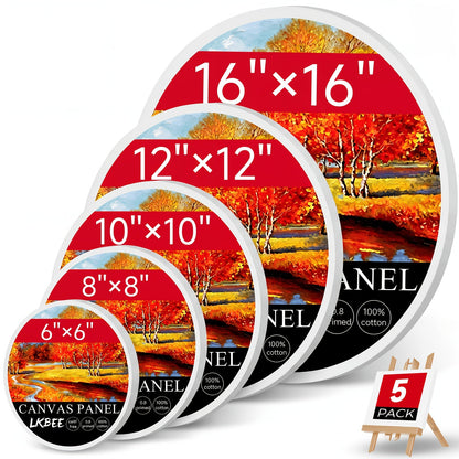 Lot de châssis entoilés ronds et carrés multi-formats – Packs de 5 à 20 pièces en 10x10, 11x14, 12x12, 16x16 et plus – Idéal pour le pouring acrylique, la technique humide sur humide, la peinture à l'huile et l'enseignement en classe