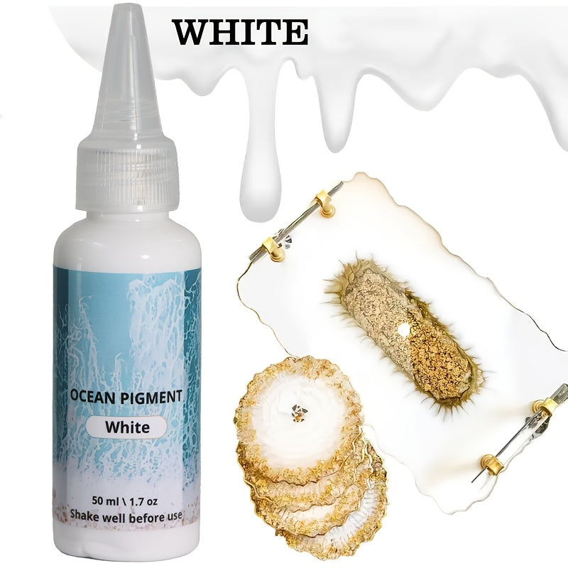 Kit de peinture pour résine effet vague océan, 3 couleurs : blanc, bleu océan et bleu profond, pigment à base d'huile haute concentration, teinture résistante à la décoloration pour créations artistiques en résine époxy, 50 ml chacune