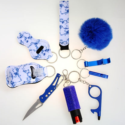Kit de porte-clés de sécurité personnelle pour femmes avec sifflet, couteau de poche et spray, accessoires d'autodéfense compacts pour les sorties quotidiennes, cadeau d'anniversaire ou de fête, 6 couleurs