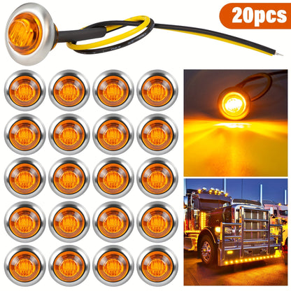 Lot de 20 feux de courtoisie LED pour bateau, 12 V CC, 3 LED, feux de gabarit latéraux pour tableau arrière, poupe et pont de yacht, feux de navigation ronds submersibles en rouge, vert, bleu, blanc et jaune, base en acier inoxydable