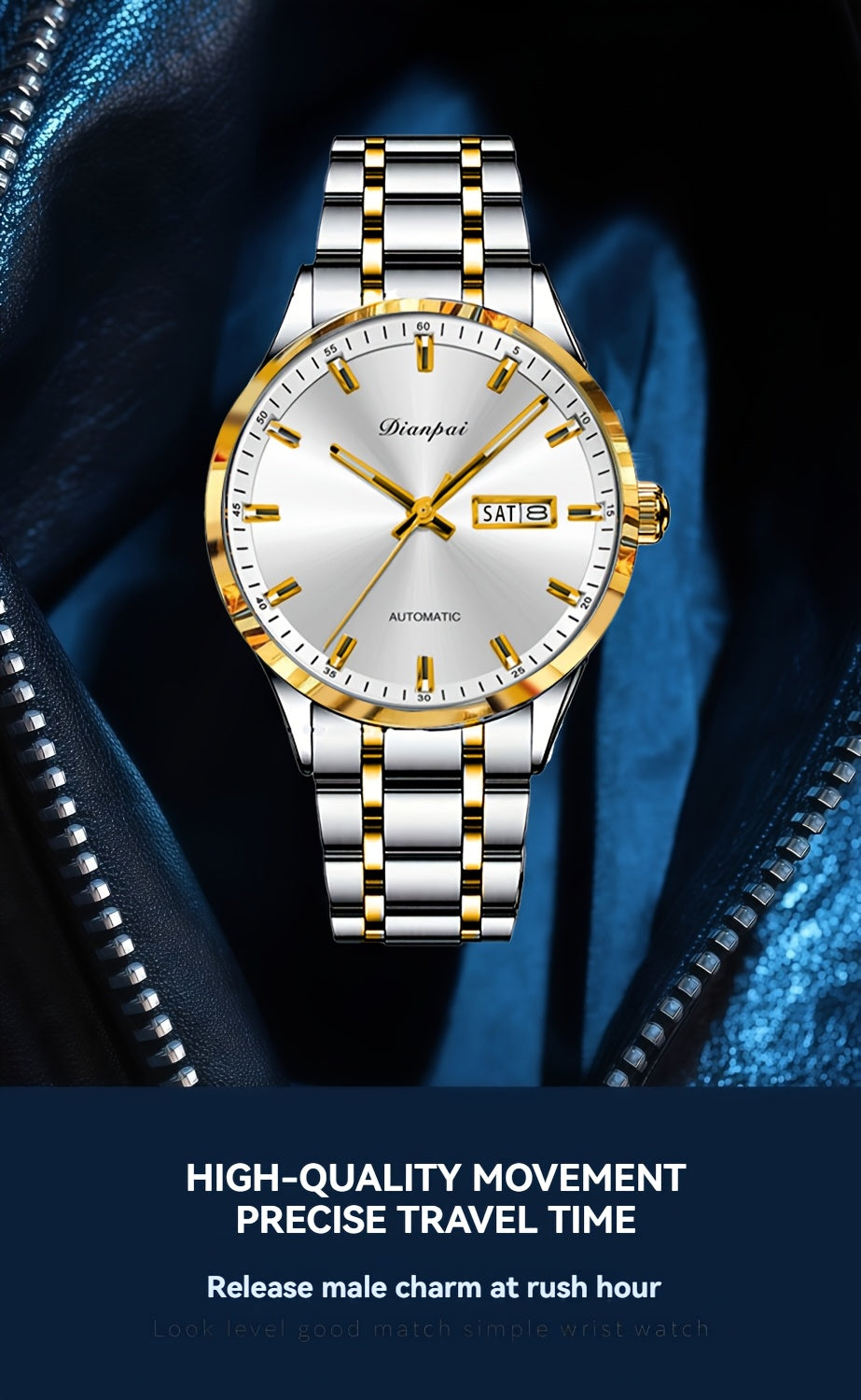 Montre mécanique automatique pour homme – Bracelet fin en acier inoxydable, aiguilles lumineuses, affichage du calendrier, sans pile – Montre de luxe habillée pour le travail, cadeau idéal