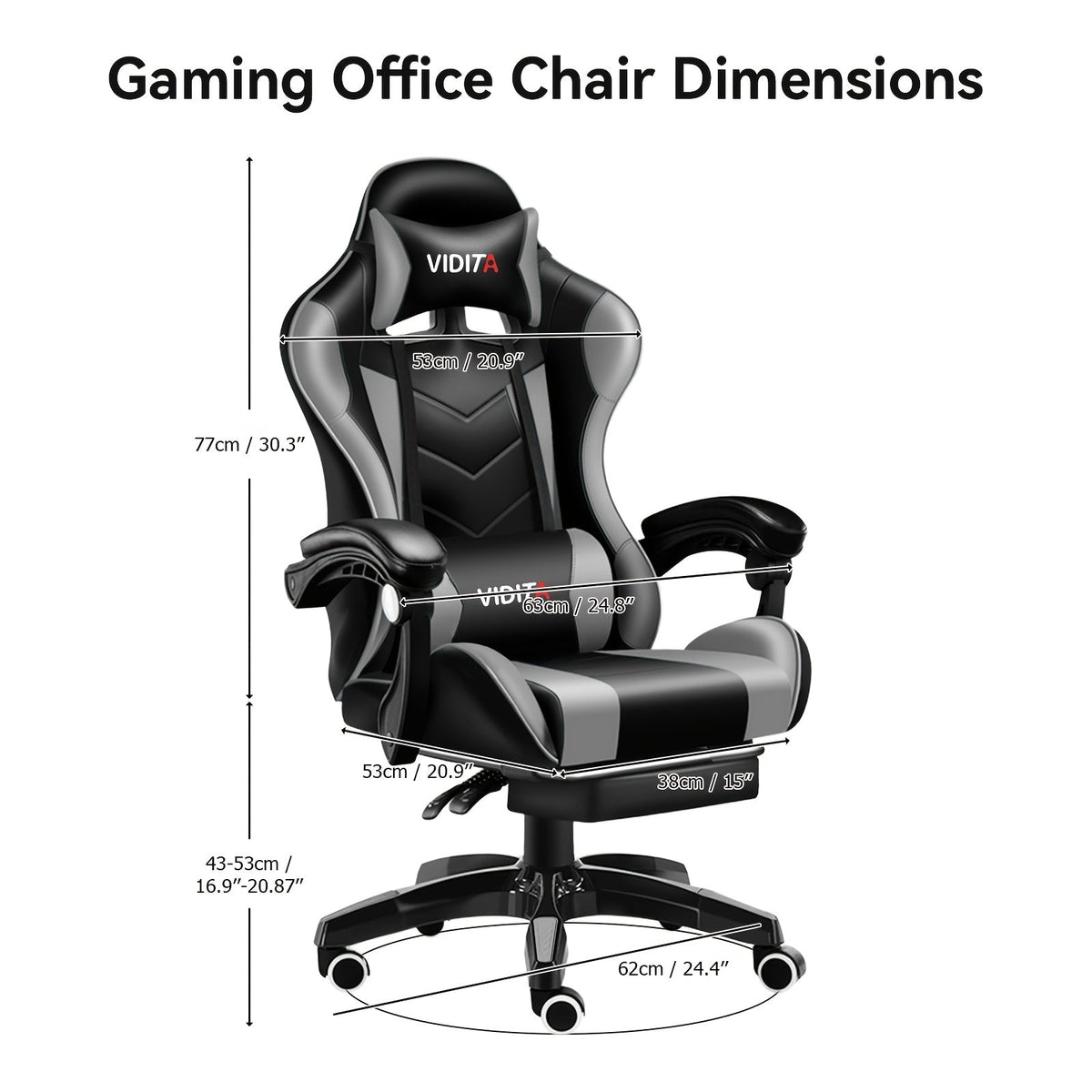 Chaise de jeu ergonomique à dossier haut style course avec repose-pieds et soutien lombaire – Chaise de bureau pivotante inclinable réglable, 8 couleurs