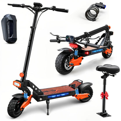 749W Electric Scooter with Seat for Adults – 27.9 MPH Top Speed, 48V 13Ah Battery 28-Mile Range, Foldable Design, Dual Shock Absorbers, Off-Road Tires, Urban Commuter & Outdoor Travel E-Scooter