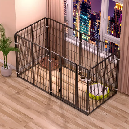 Enclos pour chien d’intérieur en acier inoxydable – Parc pour animaux multifonction avec zones de repos, de jeu et d’apprentissage de la propreté pour petits et moyens chiens, pré-assemblé pour une installation facile, noir ou blanc