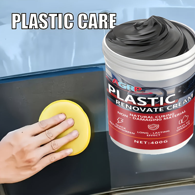 Cire rénovatrice pour plastiques de voiture 400 g – Polish haute brillance résistant aux UV pour tableau de bord, pare-chocs, pneus et garnitures extérieures, pâte de detailing intérieur et extérieur anti-décoloration, séchage rapide non gras