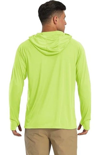 Lot de 3 sweats à capuche de protection solaire UPF 50+ pour homme, manches longues, évacuation de l'humidité, séchage rapide, respirant, t-shirt de performance pour randonnée, pêche, course à pied – Tailles S à XXXL, jaune fluorescent