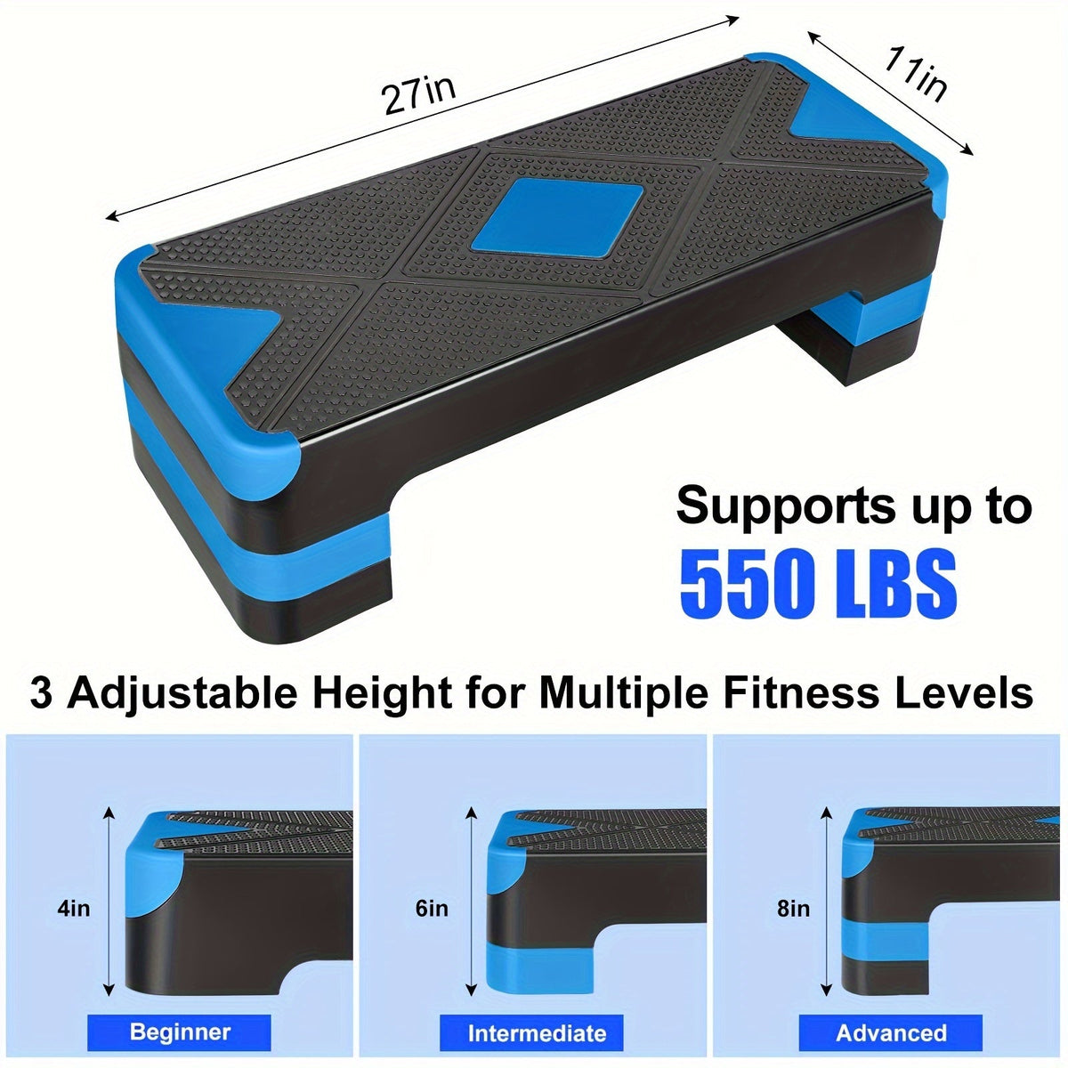 Plateforme de step aérobic réglable – 3 niveaux de hauteur (10/15/20 cm), stepper antidérapant pour entraînement cardio à domicile, planche d'exercice de step aérobic (6 couleurs)