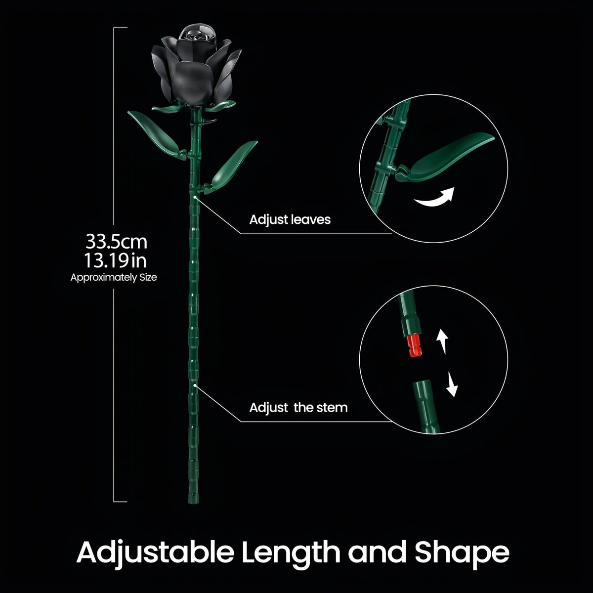 Ensemble de briques de construction 3D Rose noire gothique 152 pièces, kit de modèle d'exposition de bouquet de fleurs artificielles, trois roses noires, cadeau unique pour adultes, adolescents, Saint-Valentin, anniversaire, Halloween, Noël