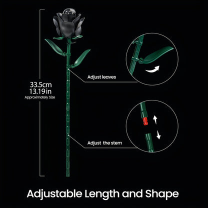 Ensemble de briques de construction 3D Rose noire gothique 152 pièces, kit de modèle d'exposition de bouquet de fleurs artificielles, trois roses noires, cadeau unique pour adultes, adolescents, Saint-Valentin, anniversaire, Halloween, Noël