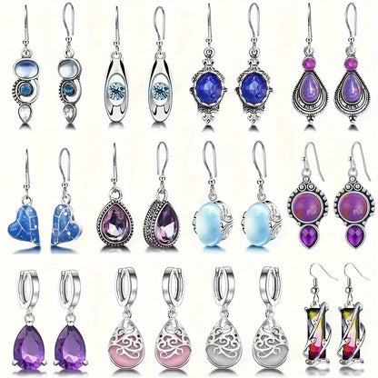 Lot de 12 paires de boucles d'oreilles pendantes bohèmes pour femme, boucles d'oreilles pendantes en forme de goutte d'eau avec pierre de lune colorée et œil de chat, bijoux élégants bohèmes, cadeau pour elle