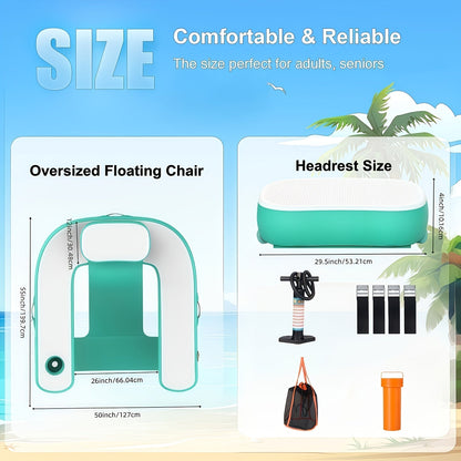 Fauteuil gonflable de piscine avec pompe et sac de rangement – Chaise flottante extra-large en PEVA avec porte-gobelet et coussin ergonomique pour adultes – Rose, bleu, vert – Idéal pour la piscine, la plage, le lac et les fêtes d'été