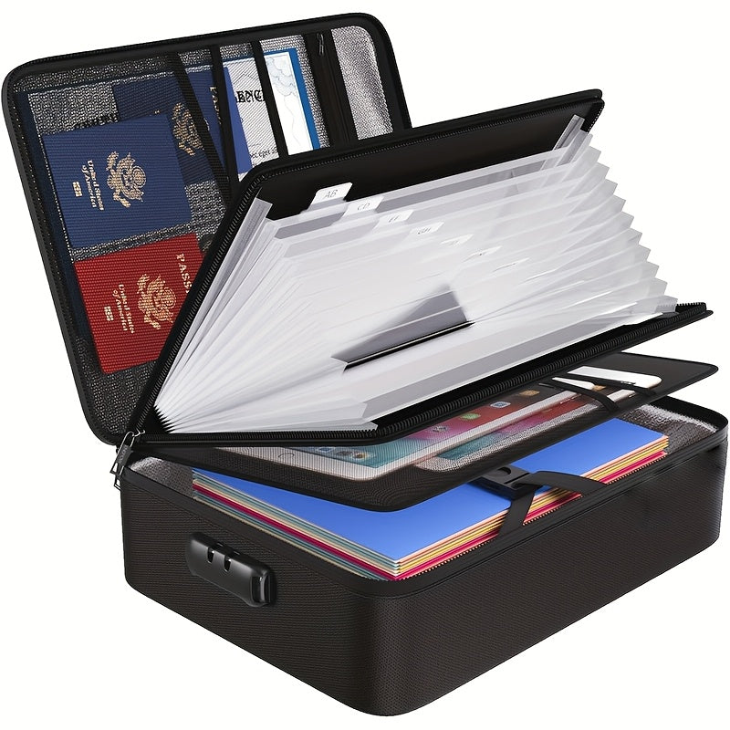 Boîte à documents ignifugée avec serrure et couvercle à fermeture éclair – Coffre-fort portable pliable, boîte de rangement résistante au feu pour dossiers suspendus format lettre et légal, coffre pour maison et bureau – Aobteeny