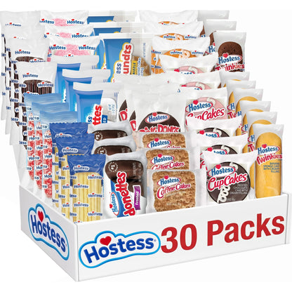Assortiment de gâteaux Hostess, paquet de 30 – Mini pâtisseries emballées individuellement pour les voyages, le bureau, les cadeaux et les boîtes à lunch, l'assortiment peut varier