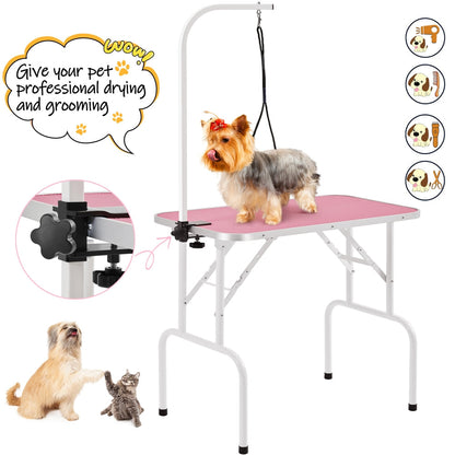 Table de toilettage pliable pour chiens et chats , bras réglable en hauteur avec surface antidérapante et imperméable et pieds pliants, station de beauté pour animaux portable pour la maison et les professionnels