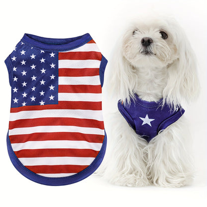 Gilet pour chien drapeau américain patriotique - Vêtement pour animal de compagnie fierté USA pour le 4 juillet, le Memorial Day et les activités en plein air, t-shirt en tricot pour toutes les races