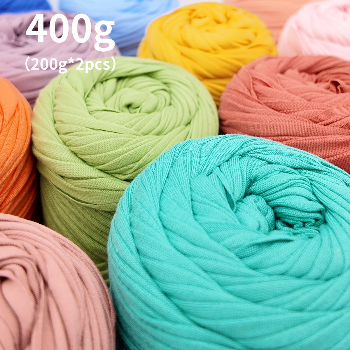 Fil de coton pour t-shirt 400 g (2 x 200 g) mélange de coton épais en 49 couleurs – Fil épais et doux pour paniers au crochet, sacs, tapis, projets de macramé et tricot – Fil de loisirs créatifs idéal pour les débutants