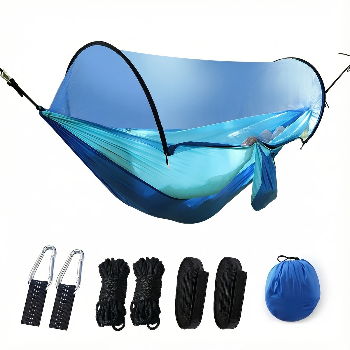 Hamac de camping double 3-en-1 avec moustiquaire et pare-soleil – Léger, portable et durable, idéal pour le camping, la randonnée, le trekking et les pique-niques dans les parcs, 7 coloris au choix