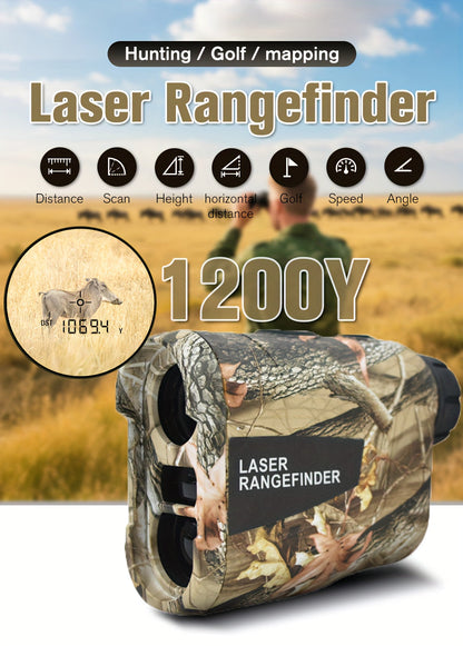Télémètre laser 1200 yards – Grossissement 6X, rechargeable, compensation de pente, verrouillage de drapeau, mesure de vitesse et d'altitude, design camouflage pour golf et chasse