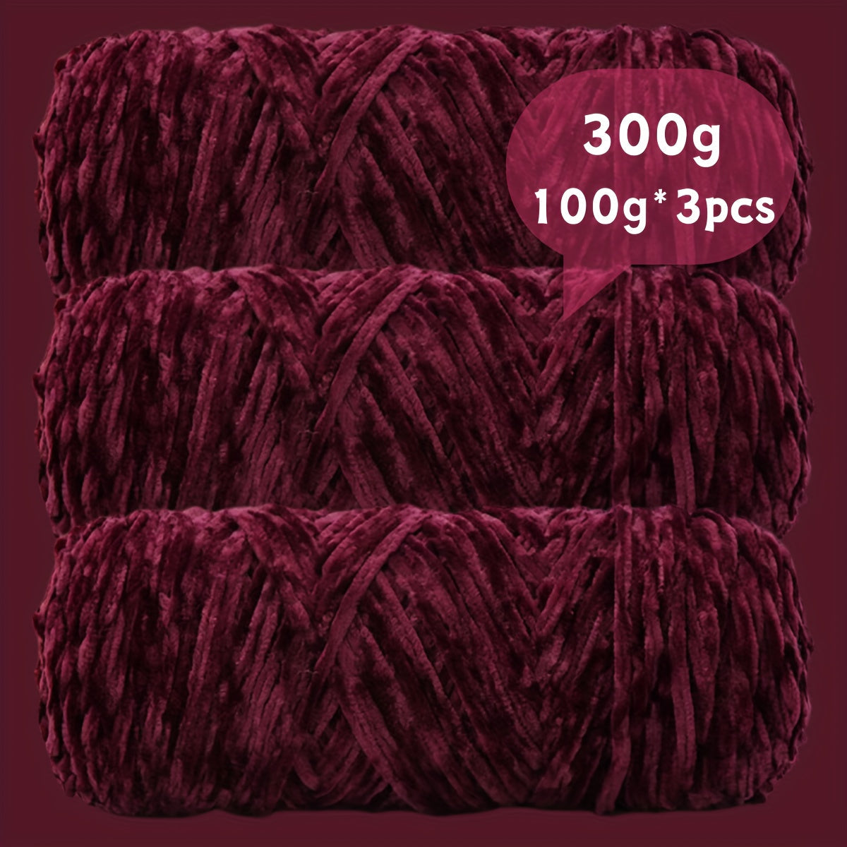 Fil chenille velours, lot de 3 pelotes de 300 g (3 x 100 g), laine douce et épaisse pour tricot et crochet, 47 couleurs, idéal pour débutants, artisanat de luxe pour pulls, écharpes, bonnets, poupées, sacs, amigurumi et projets DIY