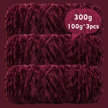 Fil chenille velours, lot de 3 pelotes de 300 g (3 x 100 g), laine douce et épaisse pour tricot et crochet, 47 couleurs, idéal pour débutants, artisanat de luxe pour pulls, écharpes, bonnets, poupées, sacs, amigurumi et projets DIY
