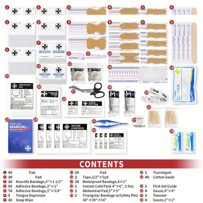 Trousse de premiers secours professionnelle polyvalente RHINO RESCUE - Idéale pour la maison, le bureau, les activités en plein air, le camping, la voiture, les voyages et les entreprises