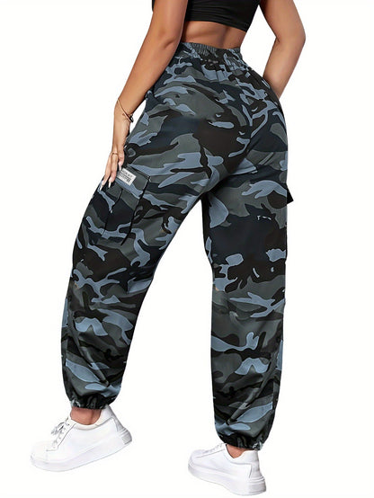 Pantalon cargo camouflage pour femme – Pantalon long décontracté pour la randonnée et le plein air, léger et respirant, multipoches, taille élastique, XS-XXL, camouflage